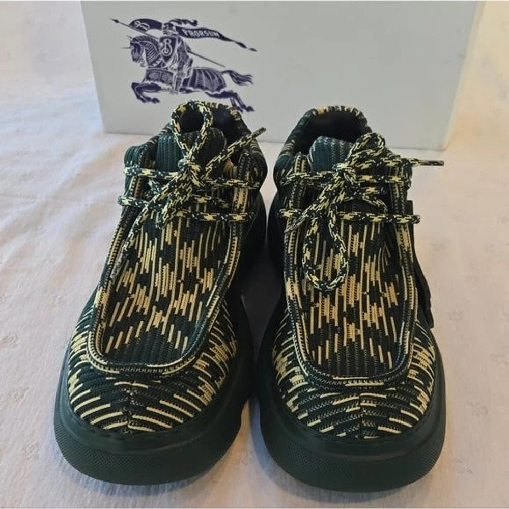 NIB Burberry Creeper Check Woven Derby Shoes Primrose Ip Check Green Size 40